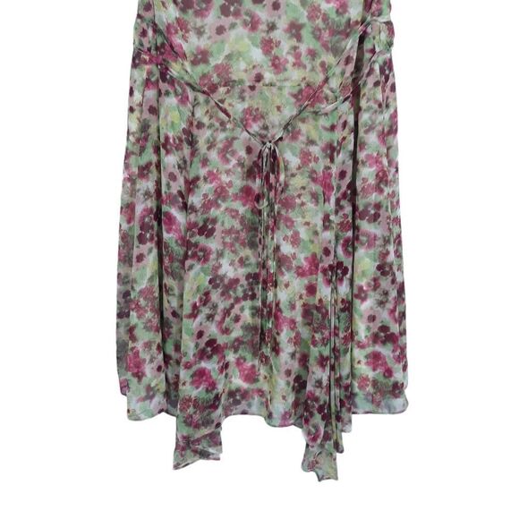 Elle Cottagecore Boho Peasant SharkBite Hem Floral Midi Dress Green Pink Sz 1X - Picture 8 of 10